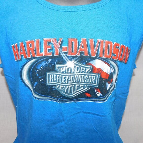 Harley Davidson Motor Sport Motorcycles Puerto Rico Blue Mens XL Tank Top Wings - Picture 2 of 7
